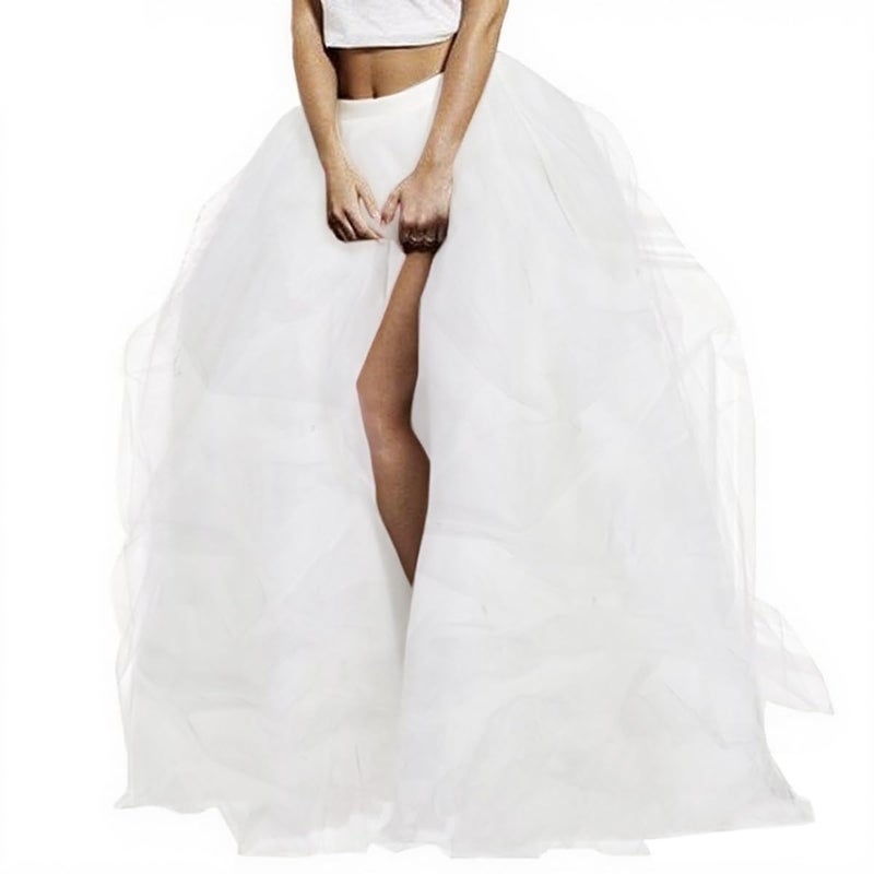 WDPL Long Women's Special Occasion Slit Tulle Evening Skirt (White, X-Large) - Image 1